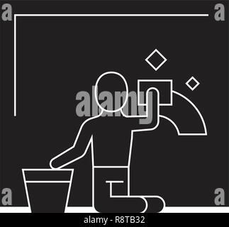 Nettoyage humide vecteur icône noire concept. Le nettoyage par voie humide télévision illustration, sign Illustration de Vecteur