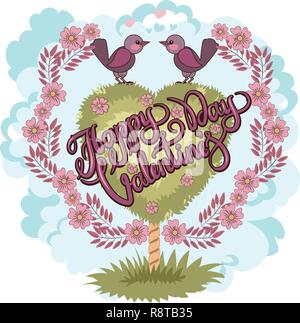 Happy Valentines Day Greeting card carte de l'amour des oiseaux.. Retro Style Illustration de Vecteur