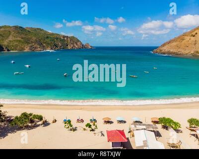 L'Indonésie, Lombok, Kuta, plage ou Mawan Mawun (vue aérienne) Banque D'Images