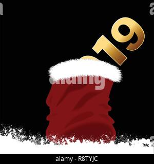 Fête rouge sac contenant de 2019 à ce jour sur la neige d'or sur fond noir Illustration de Vecteur