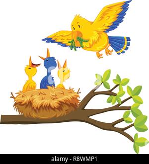 Nourrir les oiseaux baby bird illustration Illustration de Vecteur