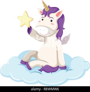 Licorne mauve holding star illustration Illustration de Vecteur