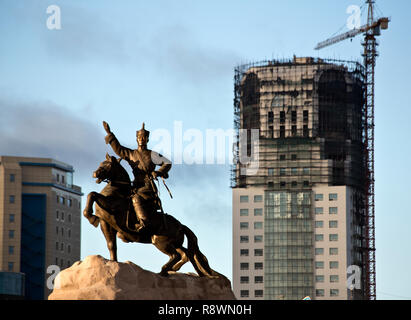 Vues de Sukhbaatar Statue à Oulan-Bator, Mongolie Banque D'Images