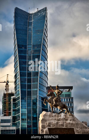 Vues de Sukhbaatar Statue à Oulan-Bator, Mongolie Banque D'Images