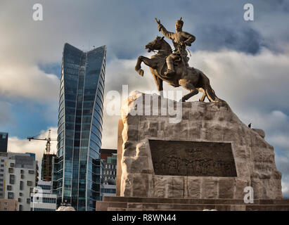 Vues de Sukhbaatar Statue à Oulan-Bator, Mongolie Banque D'Images