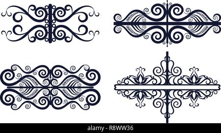 Définir des modèles vintage abstrait, les contours noir isolé sur fond blanc. Vector Illustration de Vecteur