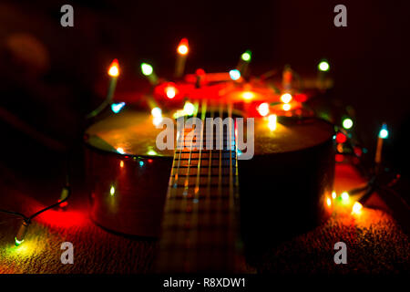 Carte de vacances de Noël Noël Décoration guitare Banque D'Images