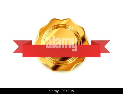 Or brillant étiquette rétro, le luxe d'un insigne avec red tape isolated on white Illustration de Vecteur