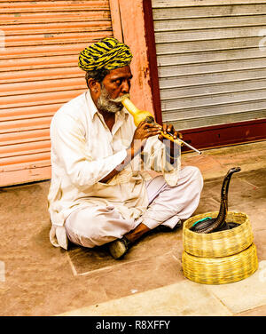 Un charmeur de serpent dans les rues de Jaipur dans le nord de l'Inde Banque D'Images