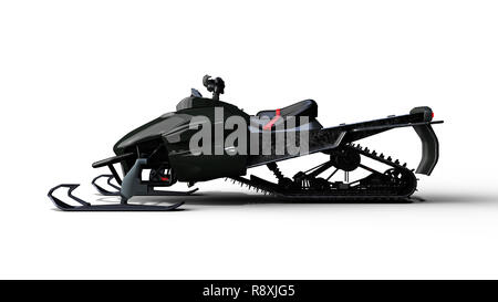 Motoneige, traîneau à moteur, jet ski neige véhicule isolé sur fond blanc, side view, 3D Rendering Banque D'Images
