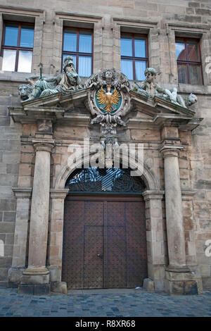 Artful entrée de ville d'old town, Nuremberg, Franconia, Bavaria, Germany, Europe Banque D'Images