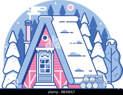 Hiver neige Log House in forest Illustration de Vecteur