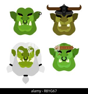 Face à l'Ogre warrior set. Green Goblin tête. Troll brutal Illustration de Vecteur