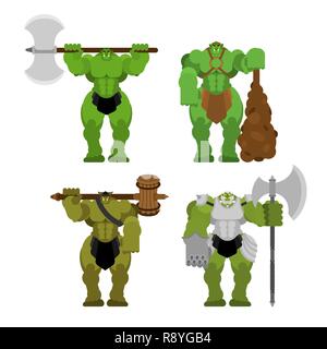 Guerrier Ogre ensemble de l'armée. Green Goblin berserker Troll forte. Illustration de Vecteur