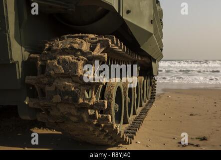 Les Marines américains avec Combat Assault Battalion, GS, 4e Peloton véhicule d'assaut amphibie (AAV) Battalion attendre feu vert alors qu'ils préparent leur entrée à l'AAV eaux ouvertes à Dogu Plage en Corée Programme d'exercice maritime 17-6 (KMEP) République de Corée au 1er véhicule d'assaut amphibie bataillon le 16 mars 2017. KMEP 17-6 vise à maximiser l'interopérabilité entre les Marines des États-Unis et République de Corée Marine Corps forces au sol, notamment des chars d'assaut amphibie, véhicules et unités de reconnaissance. Banque D'Images