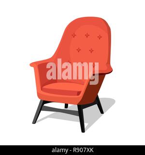 Fauteuil rouge moderne avec rembourrage - design intérieur élément isolé sur fond blanc. Illustration de Vecteur