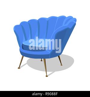 Moderne Bleu fauteuil avec rembourrage - design intérieur élément isolé sur fond blanc. Illustration de Vecteur