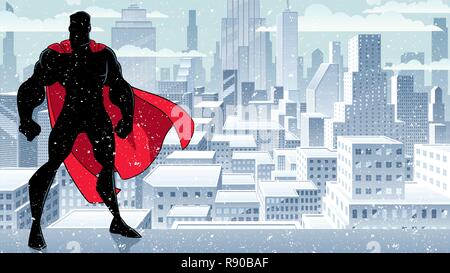 Super héros debout Tall Winter Silhouette Illustration de Vecteur