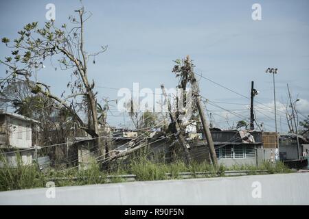 La dévastation à Puerto Rico, le 25 septembre 2017 après l'Ouragan Maria ont balayé l'île, 20 sept ; détruit des maisons, les lignes électriques et downing déraciner la végétation. La Garde nationale a déployé plus de 1 000 troupes pour fournir des secours d'appui aux côtés d'autres partenaires fédéraux et d'état d'aider les efforts de secours. Banque D'Images