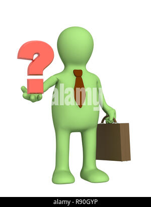 Marionnette 3d'affaires - avec un point d'interrogation Banque D'Images