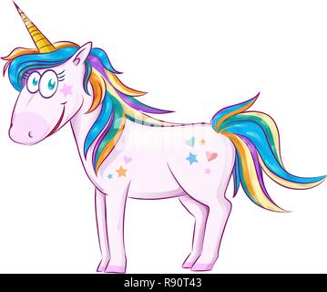 Cute Cartoon Licorne isolé sur fond blanc Illustration de Vecteur