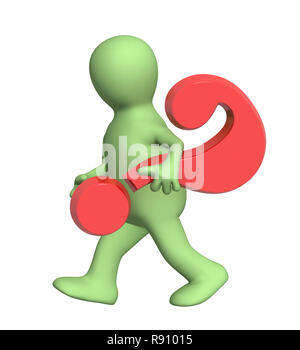 Marionnette 3D, point d'interrogation holding Banque D'Images