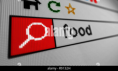 La recherche de nourriture sur l'Internet. En tapant le mot-clé dans www navigateur sur ordinateur, smartphone ou tablette. Fermer la vue d'affichage à l'écran avec des pixels illus 3D Banque D'Images