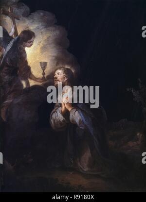 CRISTO EN EL MONTE DE LOS OLIVOS O LA ORACION EN EL HUERTO DE LOS OLIVOS - siglo XVII - OLEO/OBSIDIANA - 35,7x26,3 - BARROCO ESPAÑOL. Auteur : Jean RAOUX. Lieu : MUSÉE DU LOUVRE-peintures. La France. Banque D'Images