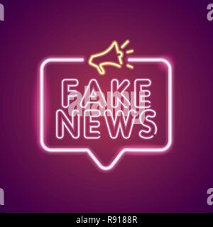 Fake news neon light annonce modèle d'affiche Illustration de Vecteur