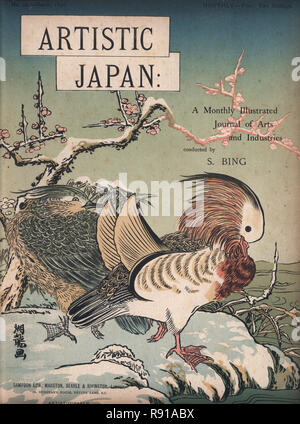 Couverture de la revue Le Japon artistique de l'époque victorienne, 1890 Le canard mandarin (Aix galericulata) est une espèce de canards percheurs trouvés en Asie de l'Est. Banque D'Images