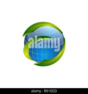 World globe cercle vert avec logo Swoosh template Illustration de Vecteur