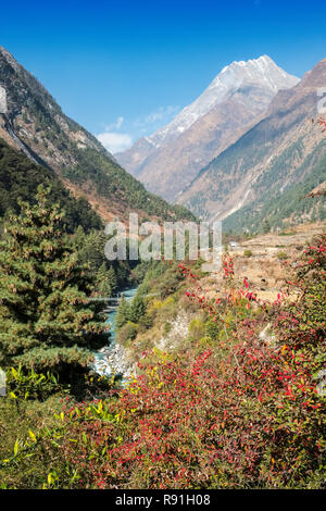 La vallée de la Budhi Gandaki est suivie sur la première section de l'Manaslu trek Circuit dans l'Himalaya au Népal Banque D'Images