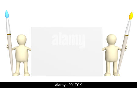 Deux marionnettes avec des pinceaux. Isolated over white Banque D'Images