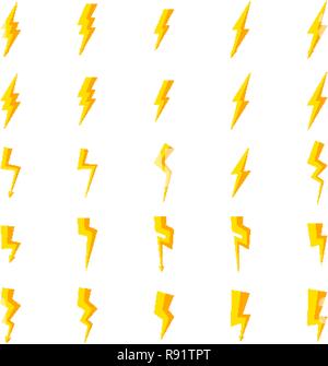 Thunder bolt et éclairage flash icônes télévision Illustration de Vecteur