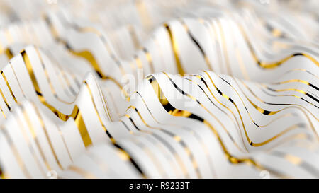 Abstract wave background rayé blanc et or. Illustration 3D render Banque D'Images