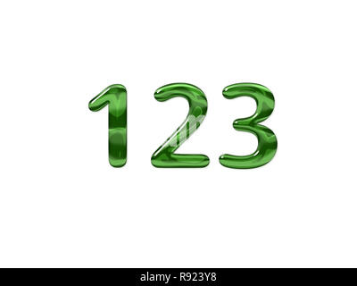 Numéro vert 123 isolé sur fond blanc Banque D'Images