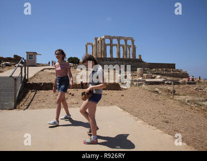 Attica Grèce Cap Sounion Sœurs par Temple de Poséidon Banque D'Images