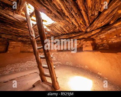 L'intérieur de la kiva, Edge of the Cedars State Park et Museum, Blanding, Utah. Banque D'Images