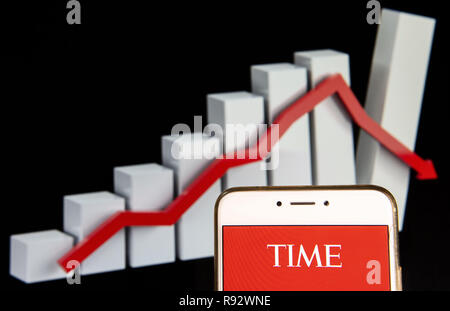 Hong Kong. 14 Décembre, 2018. American weekly news magazine et site d'infos logo temps est vu sur un appareil mobile Android avec une baisse graphique perd en arrière-plan. Credit : Miguel Candela/SOPA Images/ZUMA/Alamy Fil Live News Banque D'Images