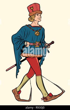 Poulaines usé, l'homme médiéval du 15ème siècle. Pop art retro kitsch vintage illustration vectorielle Illustration de Vecteur