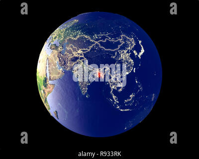 Le Bangladesh à partir de l'espace sur le modèle de la planète Terre avec les lumières de la ville. Des détails très fins de la surface de la planète en plastique et les villes. 3D illustration. Elements Banque D'Images