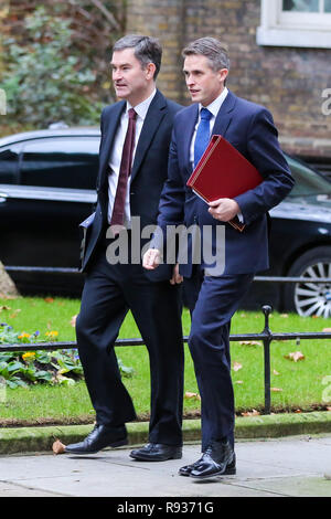 David Gauke, Secrétaire de la Justice (L) et Gavin Williamson, Secrétaire d'Etat à la défense sont vus à leur arrivée à l'Downing Street pour assister à la réunion hebdomadaire du Cabinet. Le Cabinet devra discuter des préparatifs d'un Brexit 'No Deal". Banque D'Images