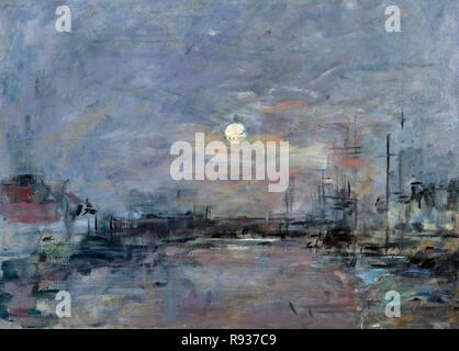 Crépuscule sur le quai commercial à Le Havre - ca. Entre 1892 et 1894 - 40x55 cm - Huile sur toile. Auteur : Boudin, Eugene. Lieu : MUSÉE DES BEAUX-ARTS DE MONTRÉAL. Havre. La France. Banque D'Images