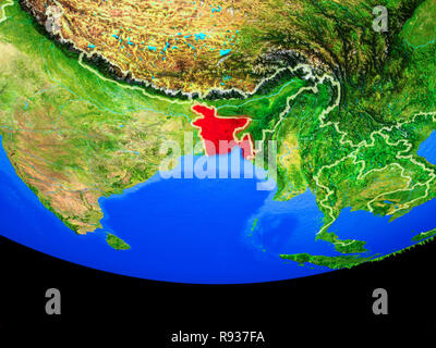 Le Bangladesh à partir de l'espace sur le modèle de la planète Terre avec des frontières du pays. 3D illustration. Éléments de cette image fournie par la NASA. Banque D'Images