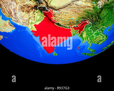 L'Inde à partir de l'espace sur le modèle de la planète Terre avec des frontières du pays. 3D illustration. Éléments de cette image fournie par la NASA. Banque D'Images