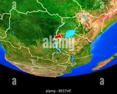 Le Rwanda à partir de l'espace sur le modèle de la planète Terre avec des frontières du pays. 3D illustration. Éléments de cette image fournie par la NASA. Banque D'Images