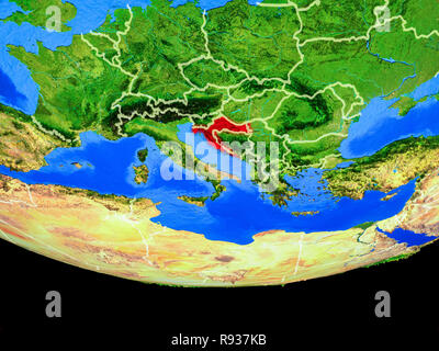 La Croatie à partir de l'espace sur le modèle de la planète Terre avec des frontières du pays. 3D illustration. Éléments de cette image fournie par la NASA. Banque D'Images