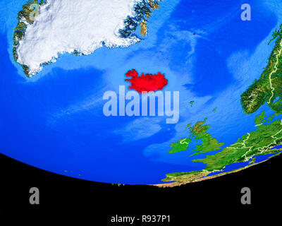 L'Islande à partir de l'espace sur le modèle de la planète Terre avec des frontières du pays. 3D illustration. Éléments de cette image fournie par la NASA. Banque D'Images