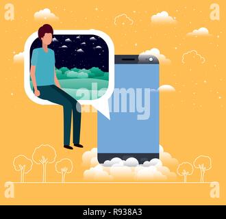 Smartphone avec garçon assis à bulle Illustration de Vecteur