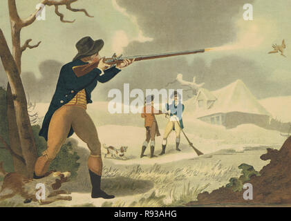 Lithographie snipe shooting / Antique images , illustration snipe shooting Banque D'Images